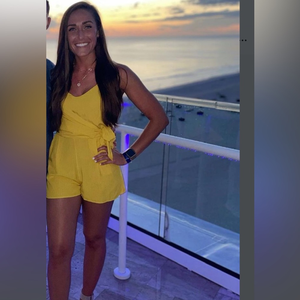 Yellow wrap romper w/pockets